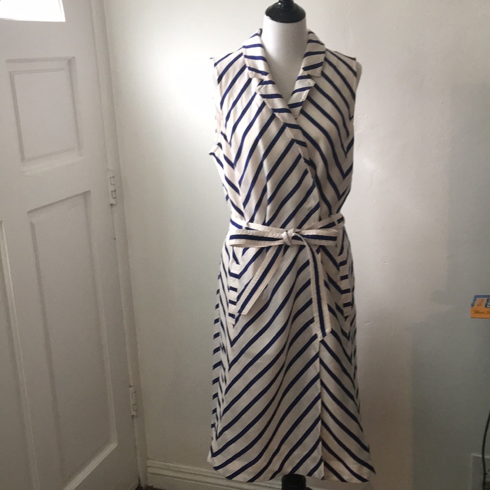 Banana Republic Cream and Navy Striped Midi Wrap Dress